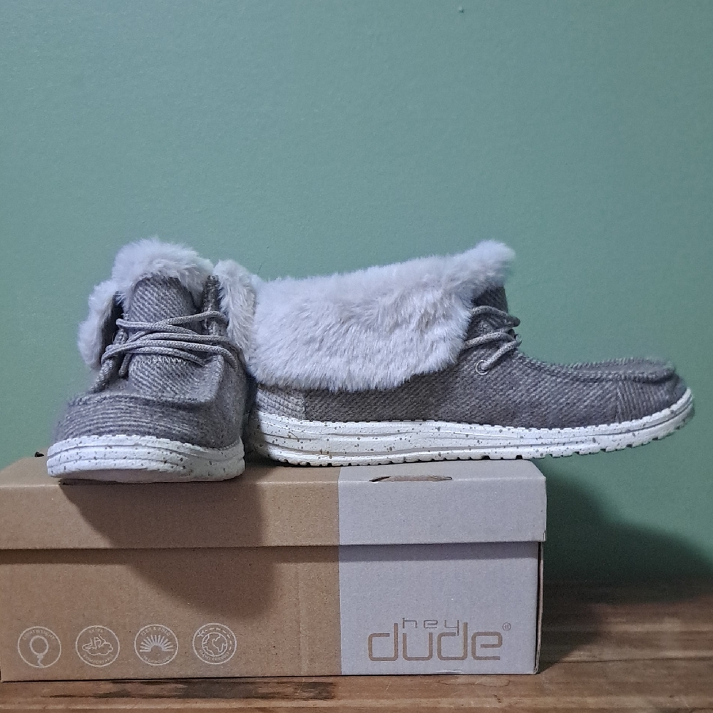 Hey Dude Women's Gray Fur-Lined Slippers
